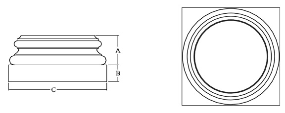 Attic Base for Round Column shown top and side view