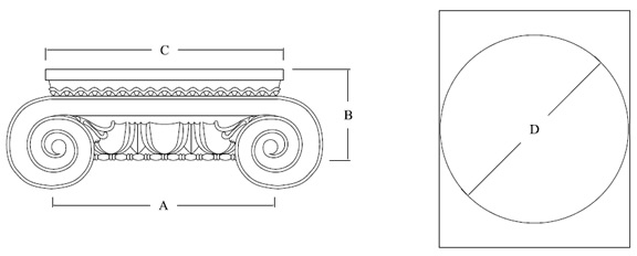 Roman Ionic Cap for Round Column shown top and side view