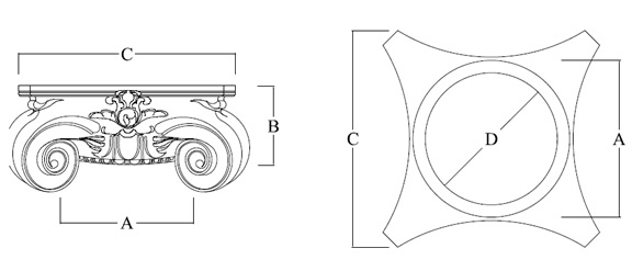 Scamozzi Cap for Round Column shown top and side view